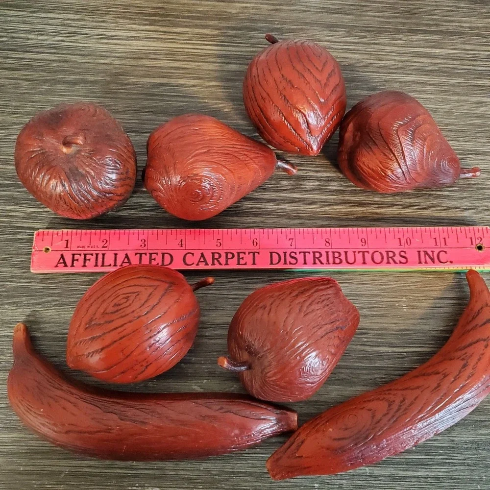 Faux Woodgrain Fruit Fake Apples, Pears, Peaches,  Bananas‎ - Lot Of 8 MCM